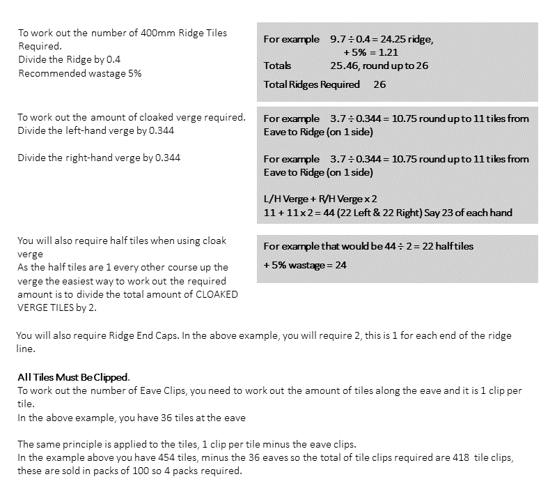 Roof Tile Calculator section 4, Duo pitch roof tile calculator, roof tile estimator
